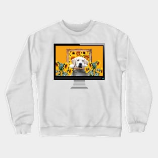 Computer Green Golden Retriever Dog Sunflowers in Frame Crewneck Sweatshirt